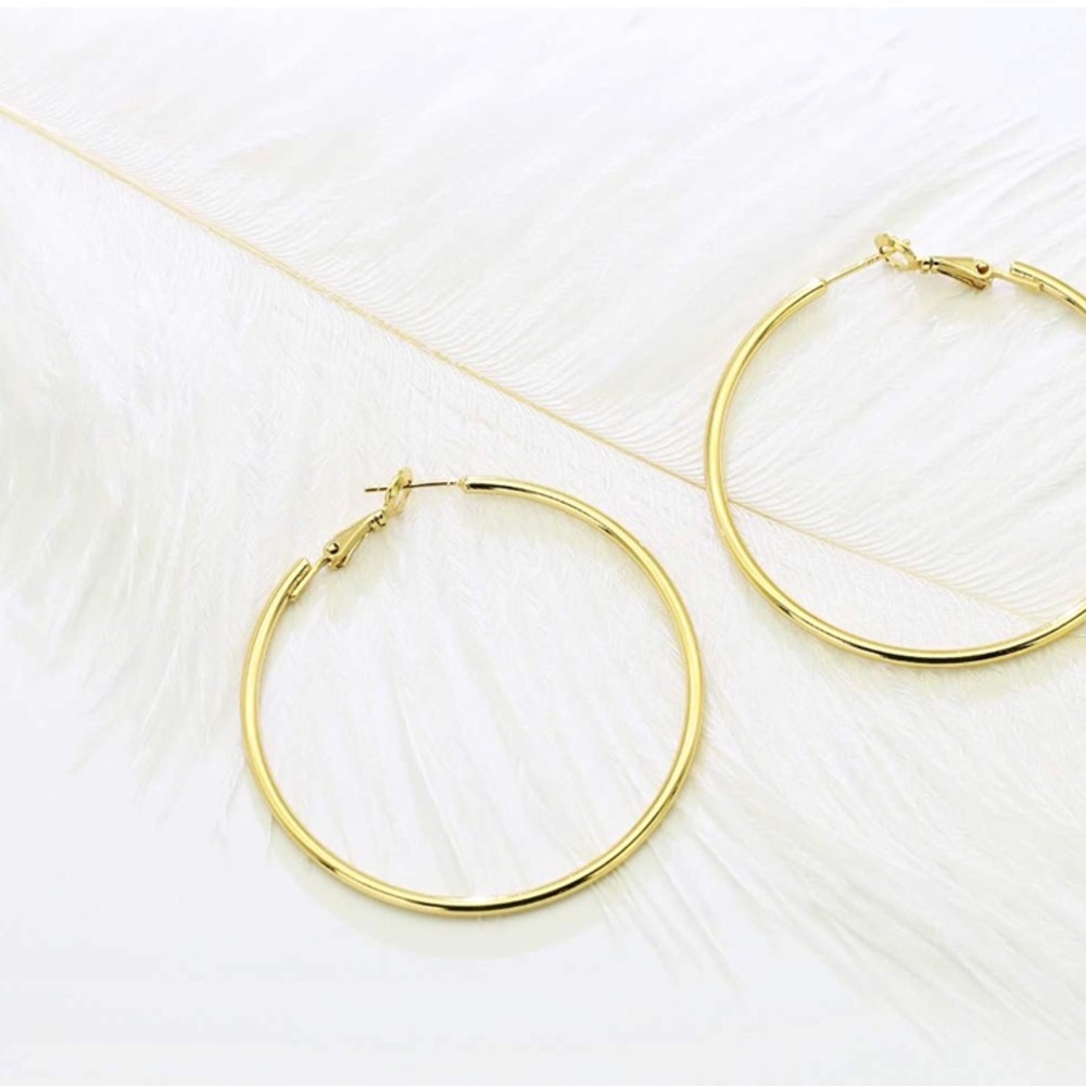 2 inch Gold over Sterling Silver Hoop Earrings - Picture 6 of 6